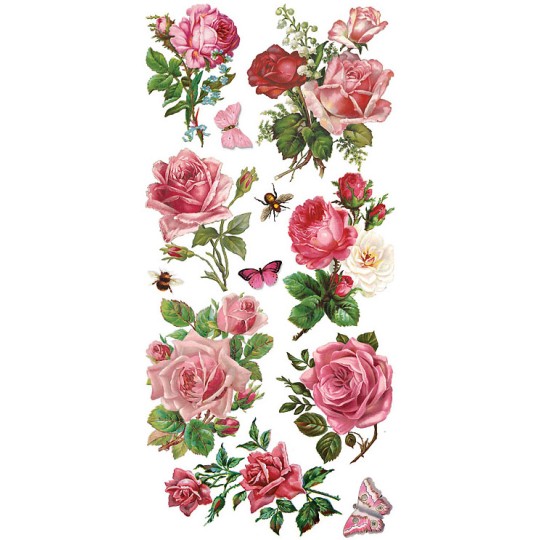 1 Sheet of Stickers Mixed Pink Roses and Flowers
